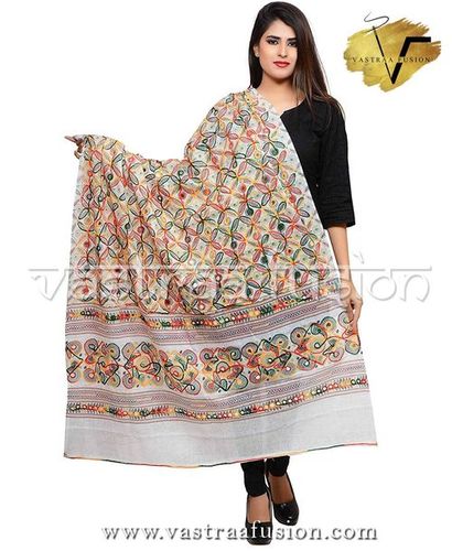 WHITE FLOWER DUPATTA - Aari Embroidered Work, Length: 2.20 mtr, Multi Color, Weight: 200g | Ideal for Casual & Festive Occasions