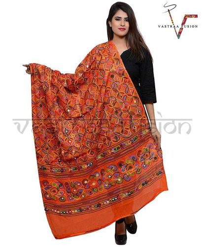 ORANGE FLOWER DUPATTA - 2.20 mtr, Multi Color | Aari Work Embroidery, Casual & Festive Occasion, MOQ: 20 pcs, 200 Grams