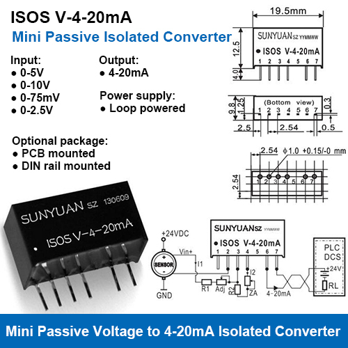 ISOS V-4-20mA Ultra-small Size Voltage to 4-20mA Isolated Signal Converters
