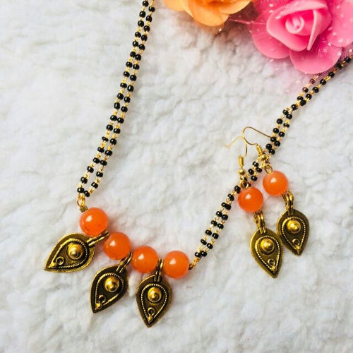 Leaf Design Mangalsutra with Earrings