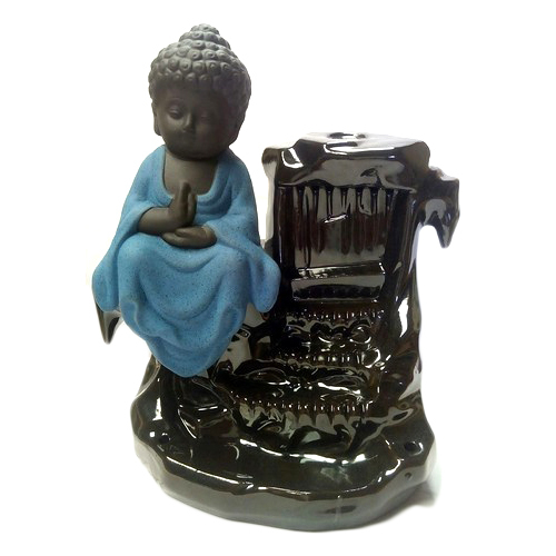 Resin Smoke Buddha Fountain Statue - Black Resin Interior Decor | Elegant Decoration Piece for Tranquil Home Ambiance