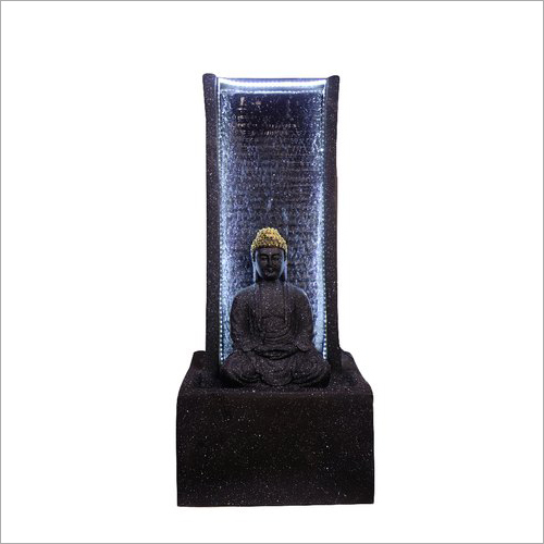 FRP Buddha Water Fountain - Fiberglass Material, Indoor Design, Matte Black Finish | Decorative Indoor Fountain with Multicolored LED Lighting