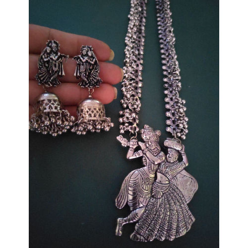 Silver Oxidized Temple Necklace Set