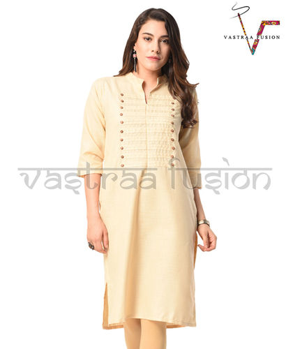 Stylish Both Side Button Cotton Kurti - Cotton Blended Jute, Regular Fit Sizes 36 to 50 inches, Available in 25 Colors for Casual and Festive Wear