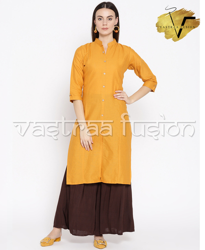 Cotton Button Pattern Ladies Kurti - Cotton Blended Jute Fabric, Regular Fit Size 36 to 50 inches, Washable in 25 Vibrant Colors | Perfect for Casual and Festive Occasions