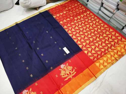 Pure Silk Side Butta Blue With Orange Combination
