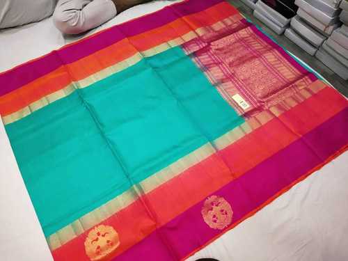 Pure Kanchipuram Side Butta Saree With Sky Blue With Pick Combination Age Group: Any