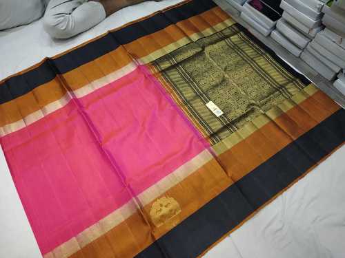 Pure Silk Kanchipuram Side Butta Pink With Black Combinaton