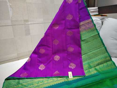 Pure Silk Thunread Soft Silk Saree Violet With Green Combination