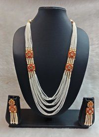 Crystal Cut Moti Long Necklace Set