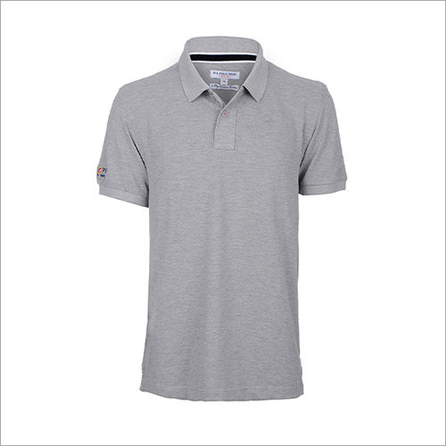 Grey Melange Plain Collar Polo T-shirt