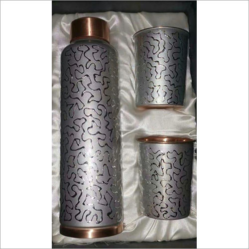 Meena Printed Copper Bottle And Glass Set Hardness: Rigid