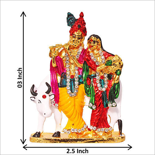 Multicolor Gold Plated Krishna Studded With Stone Car Dashboard Statue