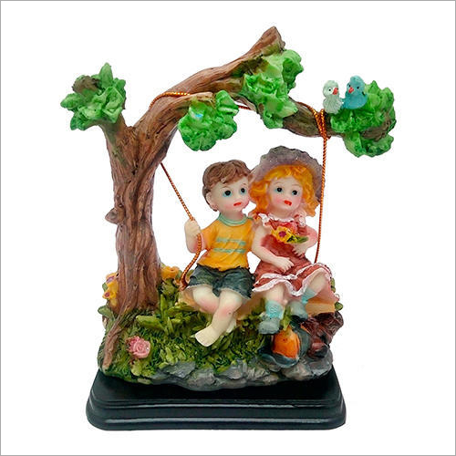 Marble Look Boy Girl on Swing Statue