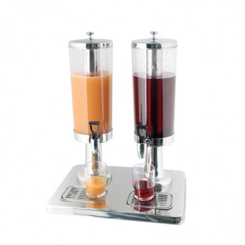 Juice Dispenser Double - Acrylic Jar, Stainless Steel Base, 3 Ltr Capacity Each | Adjustable Height, Hygienic Pourer, Ice Tube Accessory