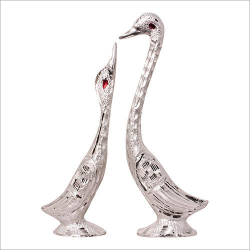 Metal Silver Look Duck - Swan Pair Showpiece Corporate Gift Item