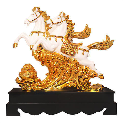 Golden White Gold Plated Running Horse Statue