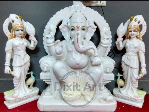 White Marble Ganesh Statue With Riddhi Siddhi