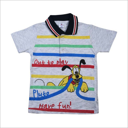 Cotton Kids Printed Polo Neck T Shirt