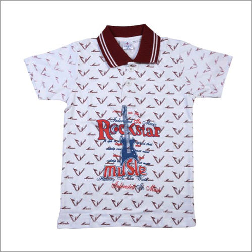 Printed Kids Cotton Knitted Polo Neck T Shirt