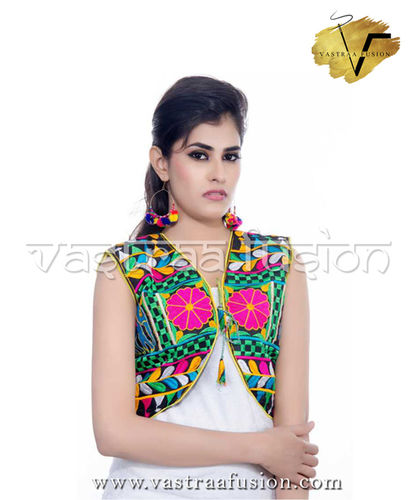 Multi Colour Embroidered Festival Wear Short Jacket / Shrug - Cotton Material, Sizes XS to 5XL, Multi-Colored, Regular Fit, Sleeveless Design, Reversible Feature