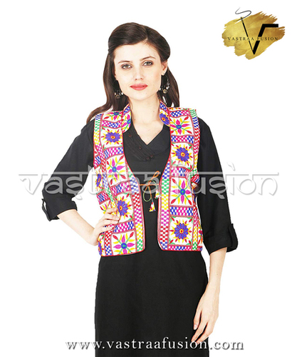 Multi Colour Embroidered Festival Wear Short Jacket / Shrug - Cotton Flex, Sizes XS to 5XL, Available in 25 Colors, Washable, Sleeveless Style