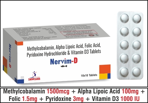 ALA 100mg + Vitamin D3 - 1000 IU + Pyridoxine  3mg. +  Methylcobalamin 1500mcg + Folic  1.5mg