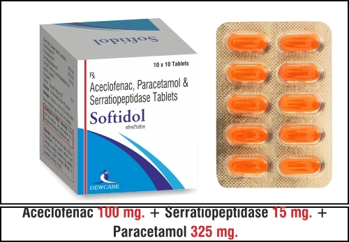 Serratiopeptidase 15 mg. + Aceclofenac 100 mg. + Paracetamol  325 mg.