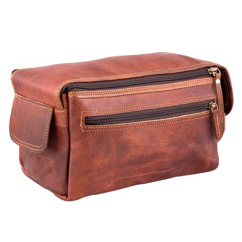 Natural Brown Leather Toiletry Bag