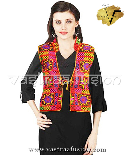 Multi Colour Embroidered Festival Wear Short Jacket / Shrug - Cotton Flex, XS to 5XL , Sleeveless Design, Casual & Festive Style