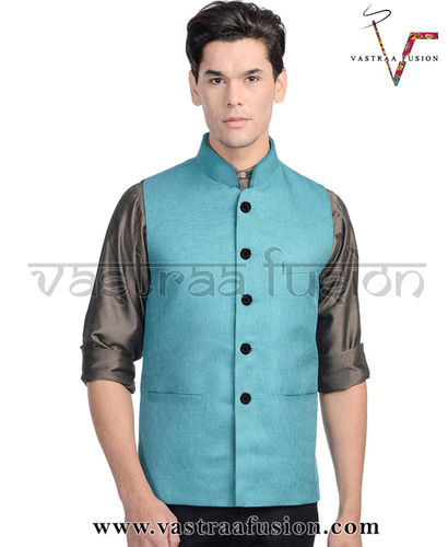 Men Plain Festive Wear Nehru Jacket - Cotton Blended Jute, Sizes 36-50 Inches, Black Colour, Regular Fit, Sleeveless, Washable, Available in 25 Colours