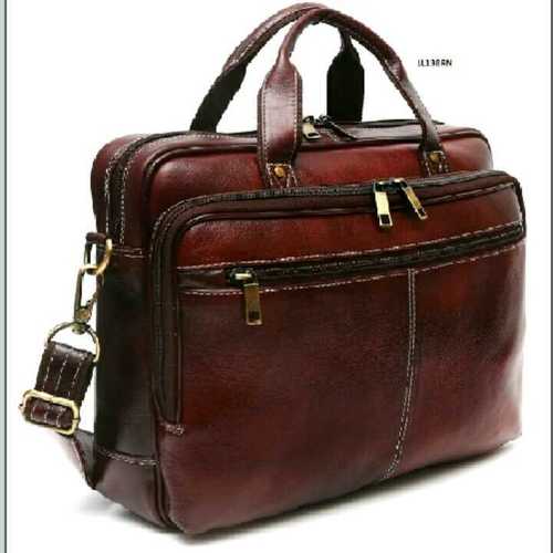 Leather Laptop Office Bags - Genuine Leather, 20kg Capacity, Brown Color, Four Compartments | Adjustable Strap, Durable, Laptop Protection
