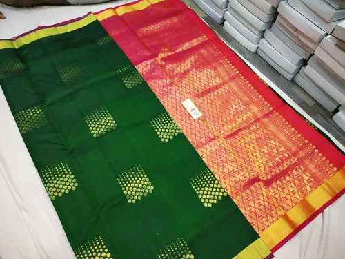 Bottle Green With Pink Soft Silk Handloom Butta Saree