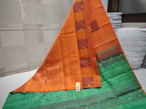 Orange With Sea Green Pure Silk Double Wrap Soft Silk Saree