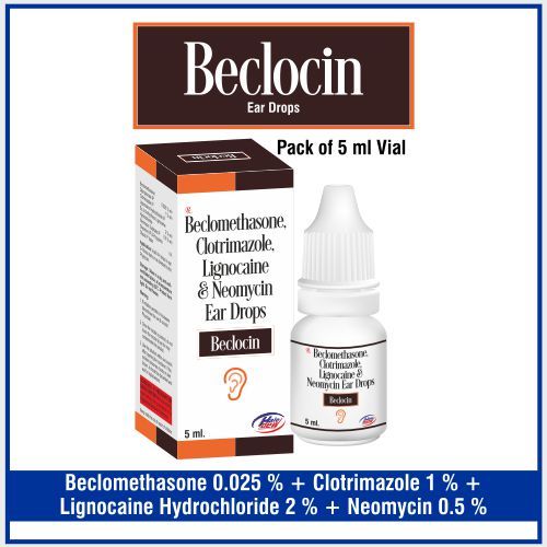 Neomycin  5%w/v + Clotrimazole   1%w/v Beclomethasone  0.025%w/v + Lignocaine 2%w/v