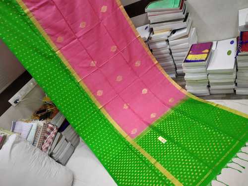 Light Pink With Green Pure Silk Double Warp Skirt Border Saree