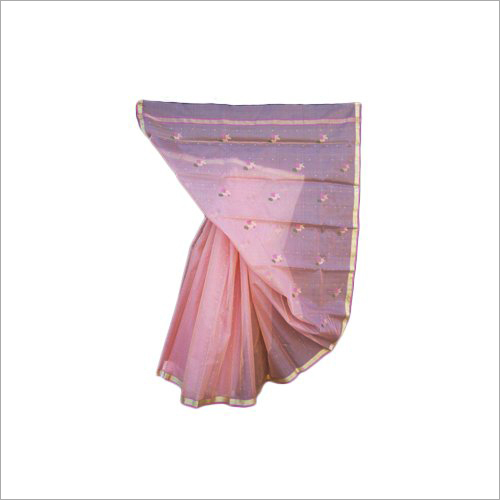 Chanderi Pink Silk Saree