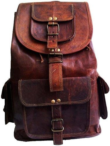 Natural Brown Leather Knapsack Bag