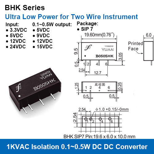 Bhk Series 1kvac Isolation Ultra Low Power 0.1~0.5w Dc-dc Converters For Two Wire Instruments