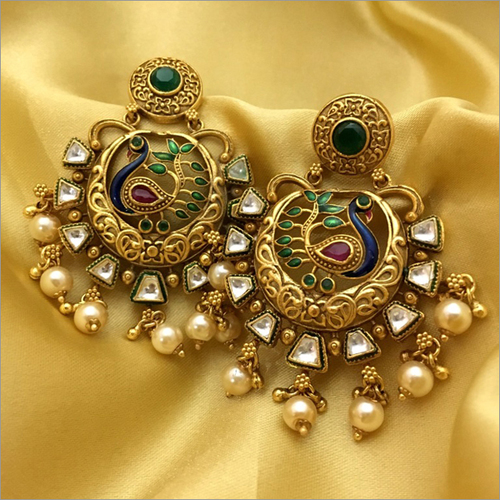 Antique Kundan Peacock Chandbali