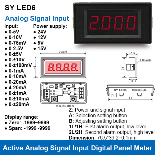 Sy Led6 Current Or Voltage Input Active Digital Panel Meters Dimension(L*W*H): 76.5*39.2 Millimeter (Mm)