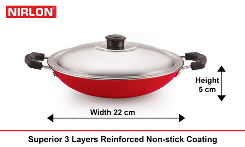 Nirlon Appachetty With Ss Lid Interior Coating: 5 Layer Nonstick Cookware Coated