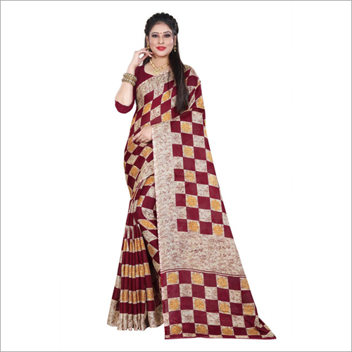 Ladies Check Linen Juth Saree - Linen Juth Material, Daily Wear, Checked Pattern , Suitable for All Seasons and Various Occasions