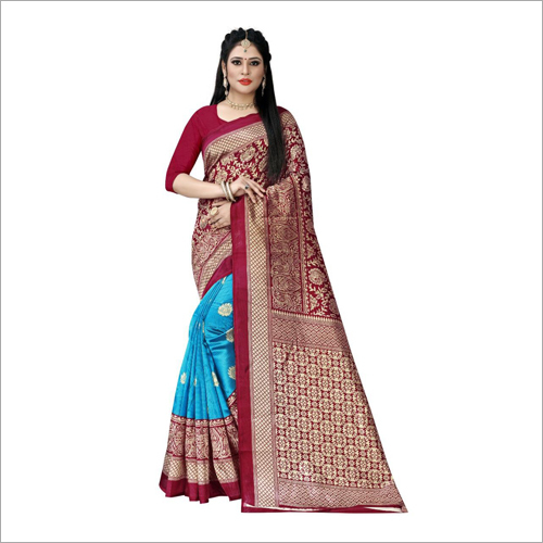 Fancy Linen Juth Saree - Printed, Ideal for Various Occasions | Wrinkle Resistance, Colorfastness, Smooth Texture, Available in Attractive Colors