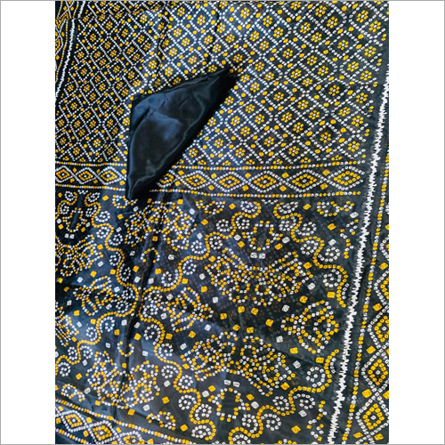 Daily Wear Silk Saree - Silk Material, Breathable & Skin-Friendly, Rich Black Color with White & Yellow Print, Easy to Wash & Maintain