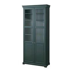 Solid Wooden Black Bookcase With Glass Door