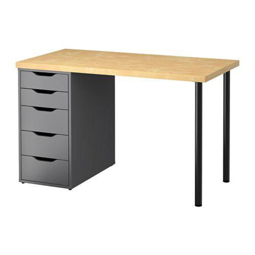 Metal And Wooden Computer Table With 5 Drawer