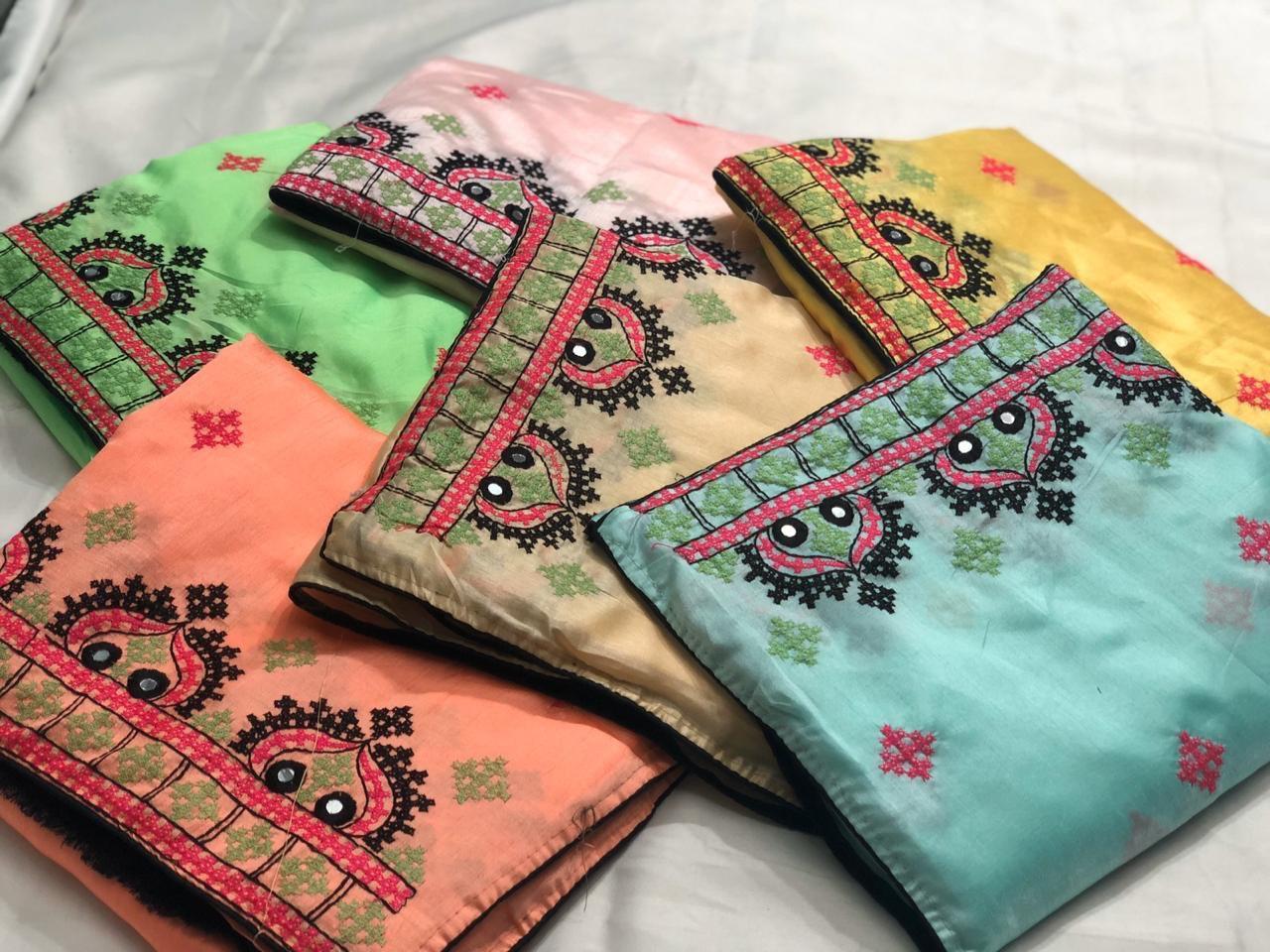 Embroideried work cotton silk saree