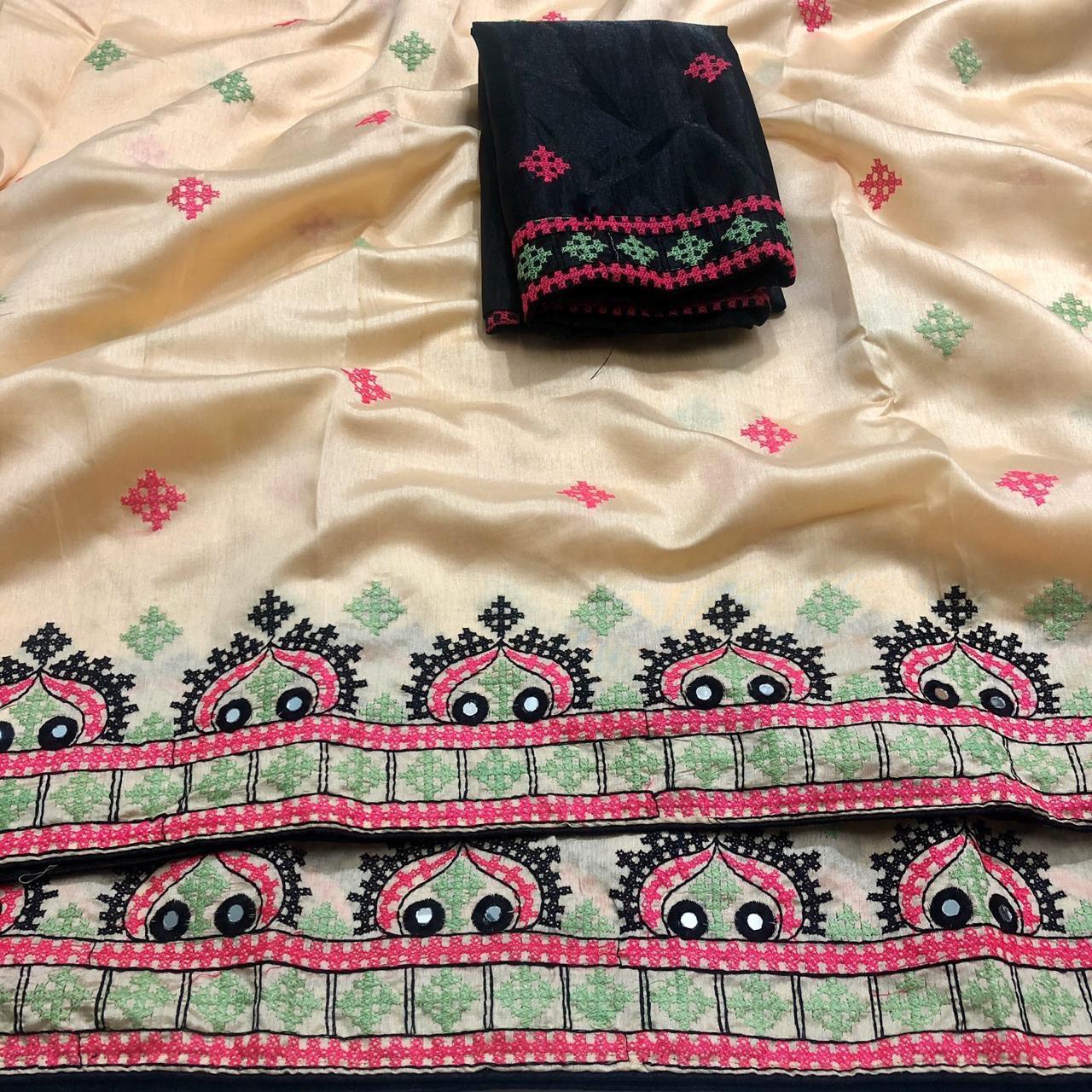 Embroideried work cotton silk saree