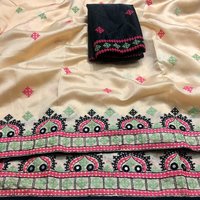 Embroideried work cotton silk saree